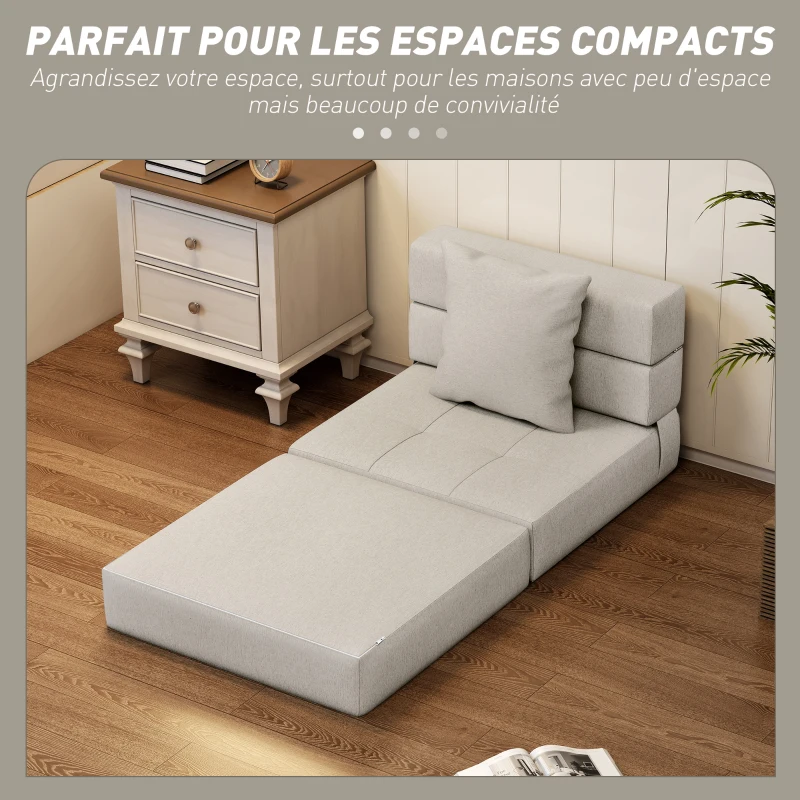 HOMCOM Chauffeuse canapé-lit convertible fauteuil 1 place avec 1 coussin déhoussable, tissu beige