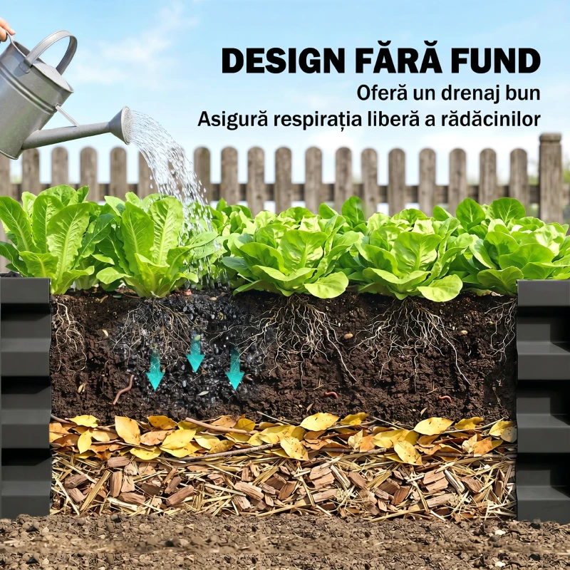 Outsunny Set de 2 jardiniere pentru grădină cu fund deschis, din oțel galvanizat, 100x60x30cm, gri