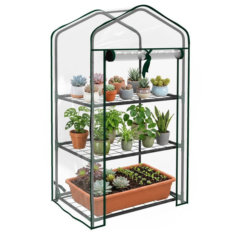 Outsunny Estufa de Jardim de 3 Níveis Estufa de Terraço com 3 Prateleiras para Cultivo de Plantas Flores 59x39x127 cm Transparente