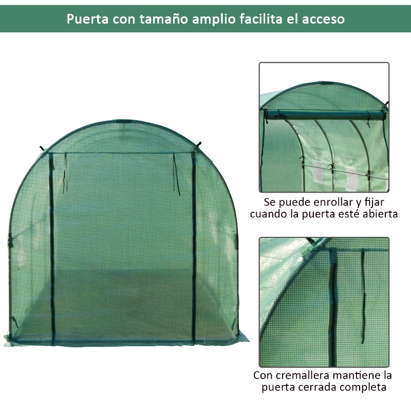 Outsunny Invernadero de Jardín Huerto Tipo Túnel 6 Ventanas Cultivos Plantas y Verduras Cubierta PE 140g/㎡ Impermeable 4x2x1.9m Acero