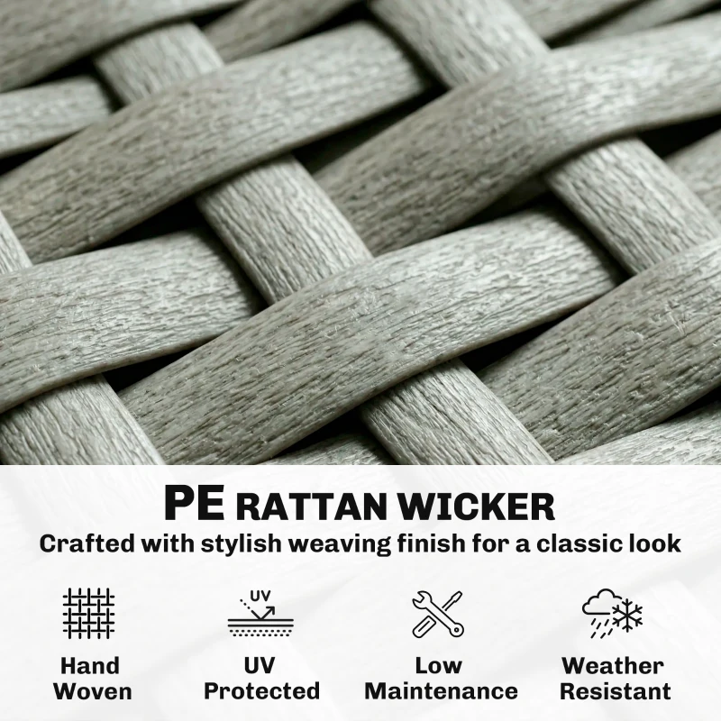 Outsunny 5 Seater Rattan Garden Furniture Set, L Shaped Garden Corner Sofa, Adjustable Back, Faux Wood Tables, Grey