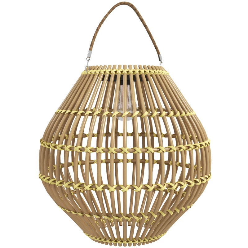 Outsunny Lampa solarna, rattanowa lampa ogrodowa, wodoszczelna lampa solarna z czujnikiem światła, lampa ogrodowa LED z konstrukcją bębna, na taras, balkon, stal, żółta