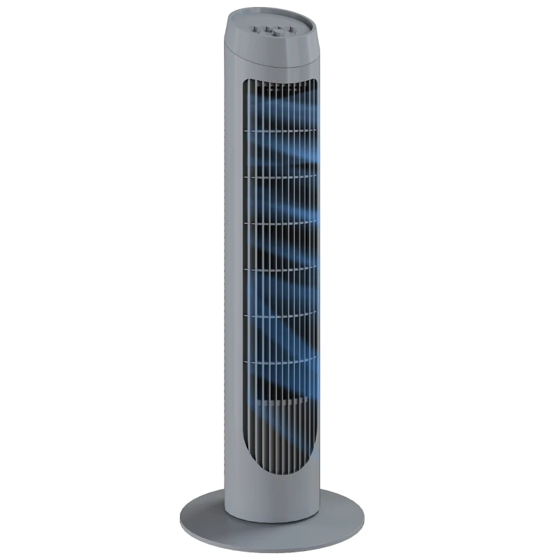 HOMCOM Tower Fan for Bedroom Cooling, 75cm Electric 70° Oscillating with 3 Speed Settings, Standing Floor Fan, Grey