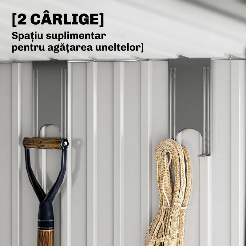 Outsunny Căsuță de Grădină pentru Unelte cu 4 Ferestre și 2 Cârlige, din Oțel Zincat, 195x122x181.5 cm, Gri