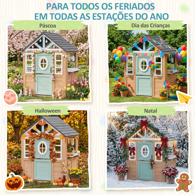 AIYAPLAY Casinha Infantil Exterior e Interior de Madeira com Porta para Animais de Estimação Casinha de Brincar 115,5x97,3x140 cm Madeira