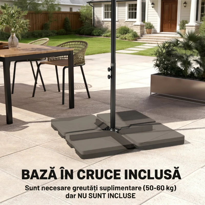 Outsunny Umbrelă de grădină suspendată cu bază în cruce și deschidere cu manivelă, 294x193cm, bej