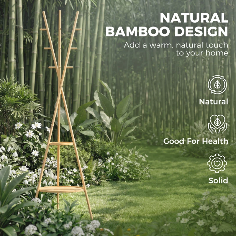 HOMCOM Albero Porta Abiti con 9 Ganci e 2 Ripiani, Naturale