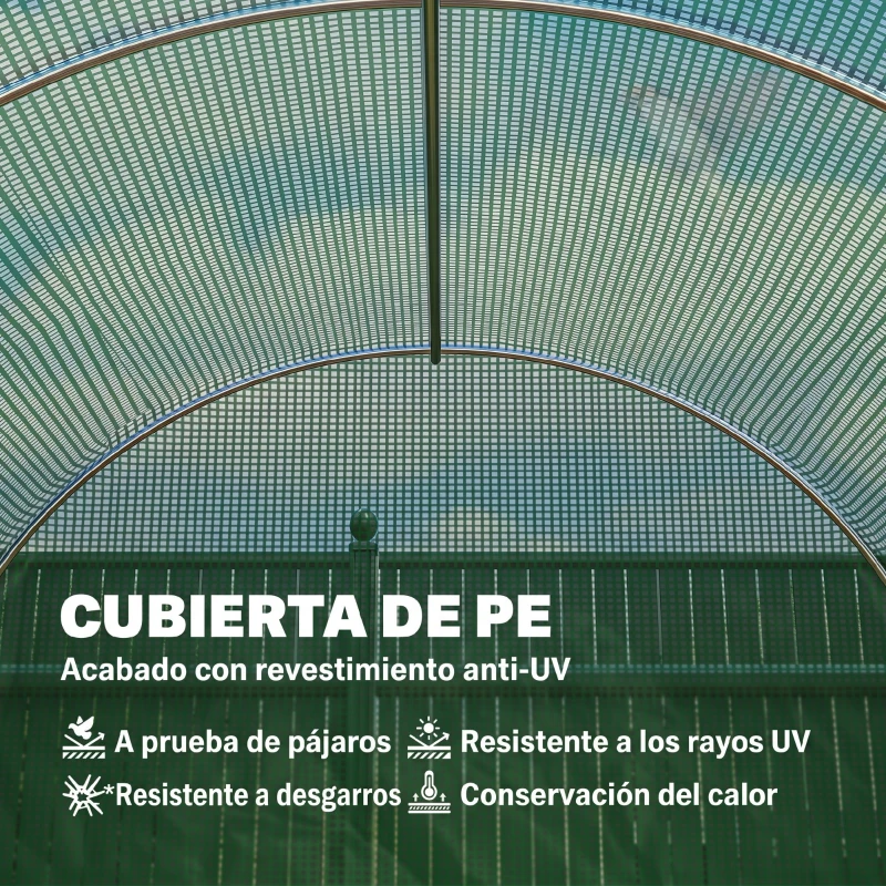 Outsunny Invernadero de Jardín Huerto Tipo Túnel 6 Ventanas Cultivos Plantas y Verduras Cubierta PE 140g/㎡ Impermeable 4x2x1.9m Acero