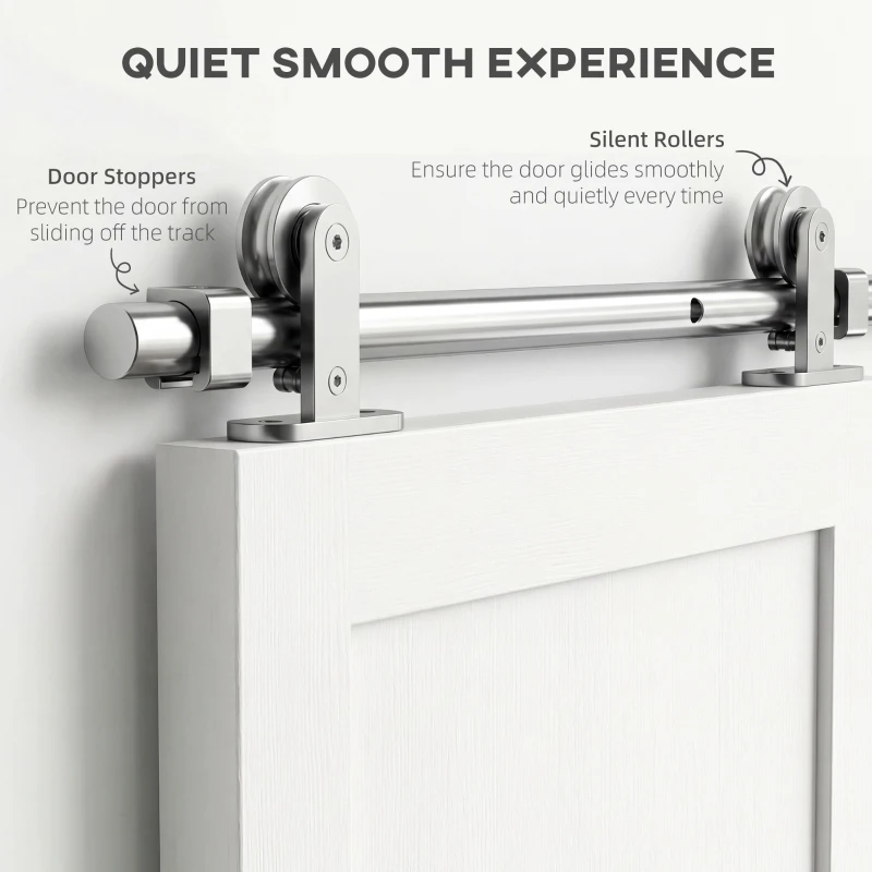 HOMCOM Sliding Door Hardware Kit Smooth Quiet 304 Stainless Steel for 180cm Track Sliver Tone