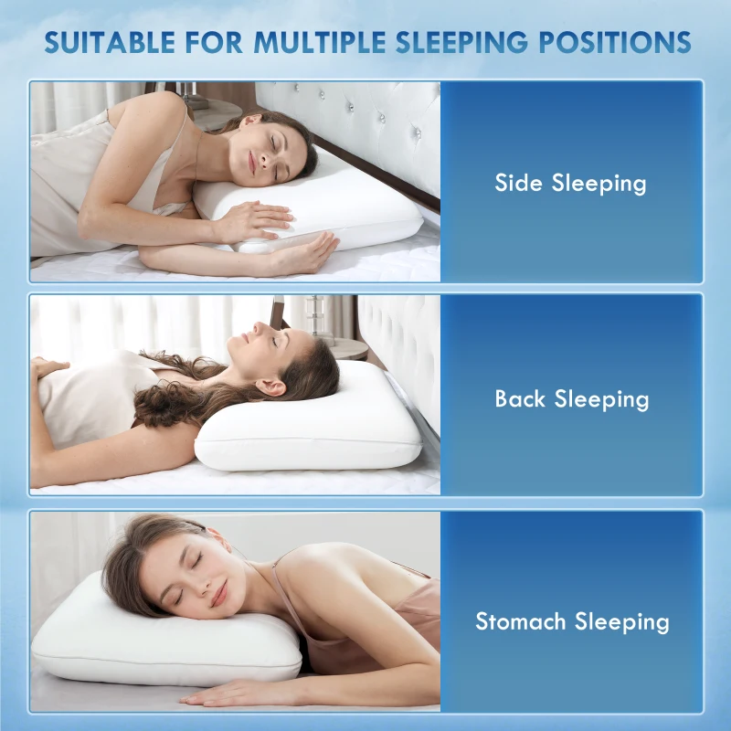 HOMCOM Memory Foam Pillow for Pain Relief, Neck Pillow for Side Back Stomach Sleeper, Quick-Rebound, Fits Standard King Queen Beds, Cream