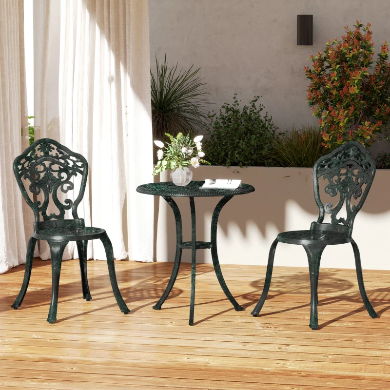 Outsunny Ensemble bistrot pour jardin en aluminium salon de jardin 3 pièces 2 chaises + table ronde imitation fer forgé