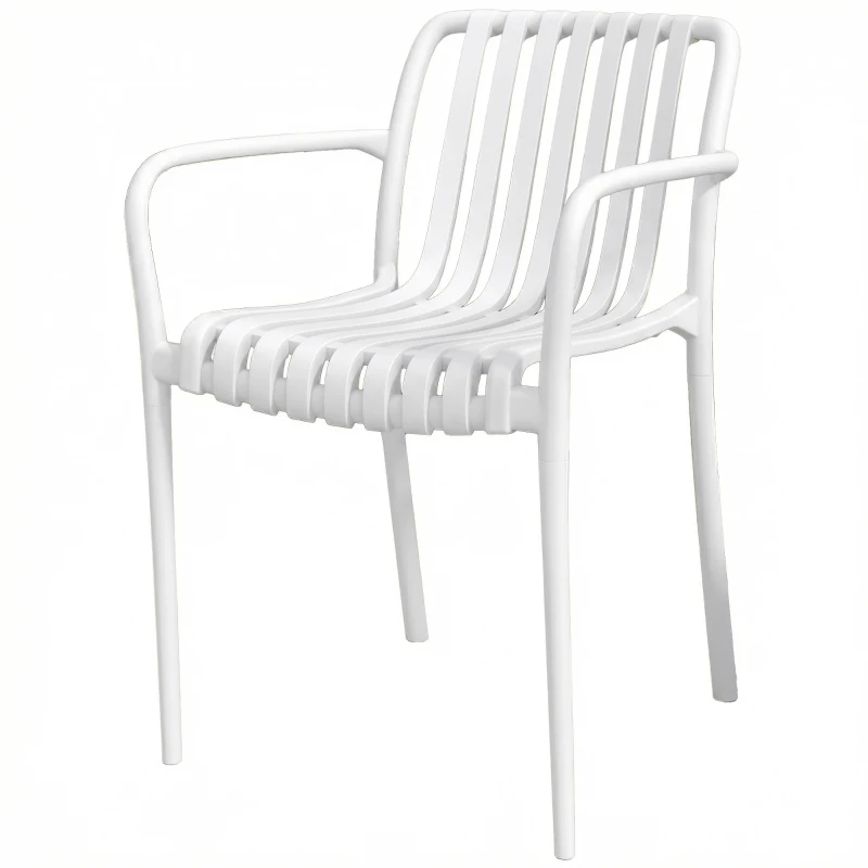 Outsunny Juego de 4 Sillas de Jardín Exterior Apilables de PP con Respaldo Curvado Asiento de Listones 55x58,5x81,5 cm Blanco