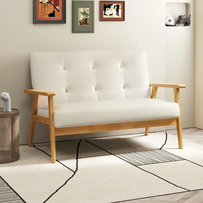 HOMCOM Sofá 3 plazas 115 cm sofá escandinavo con respaldo capitoné, asiento acolchado y reposabrazos, beige