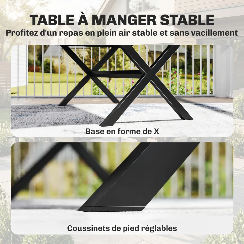 Outsunny Ensemble de Salle à Manger Extérieur 7 Pièces pour 6 Personnes, Table et Chaises Empilables avec Lattes Effet Bois, Cadre en Aluminium, Gris