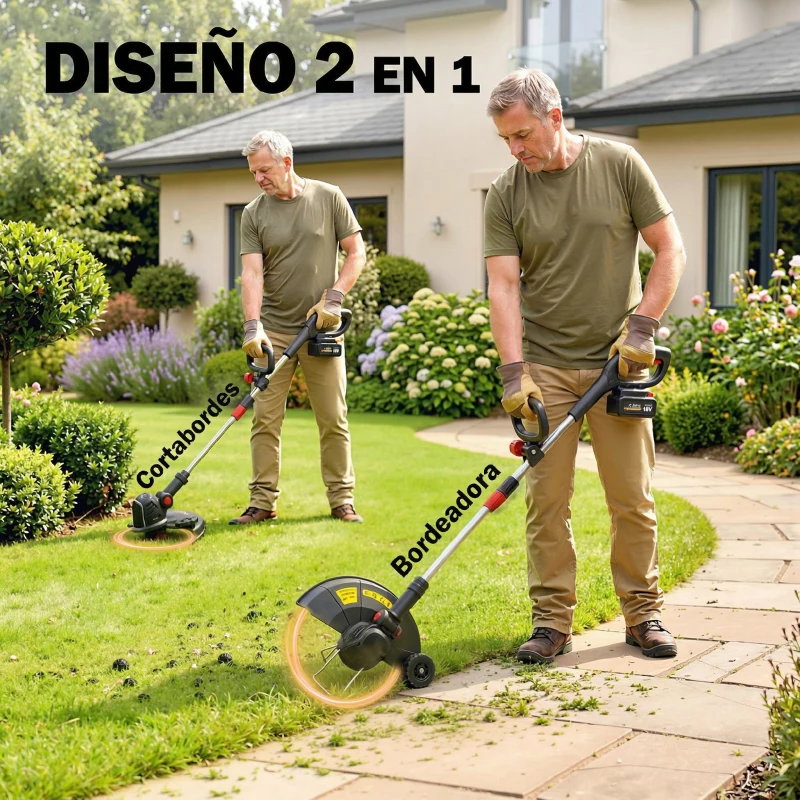 Outsunny Desbrozadora Batería 18V con 2 Baterías de 4.0Ah y Cargador Barra Ajustable Cabezal y Mango Regulables Plateado