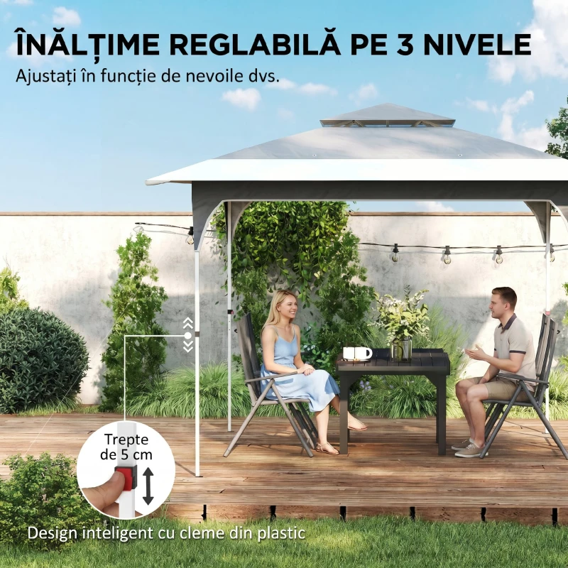 Outsunny Pavilion Pop-Up pliabil 3.5x3.5 m cu acoperiș dublu și geantă, din metal și material Oxford, gri închis