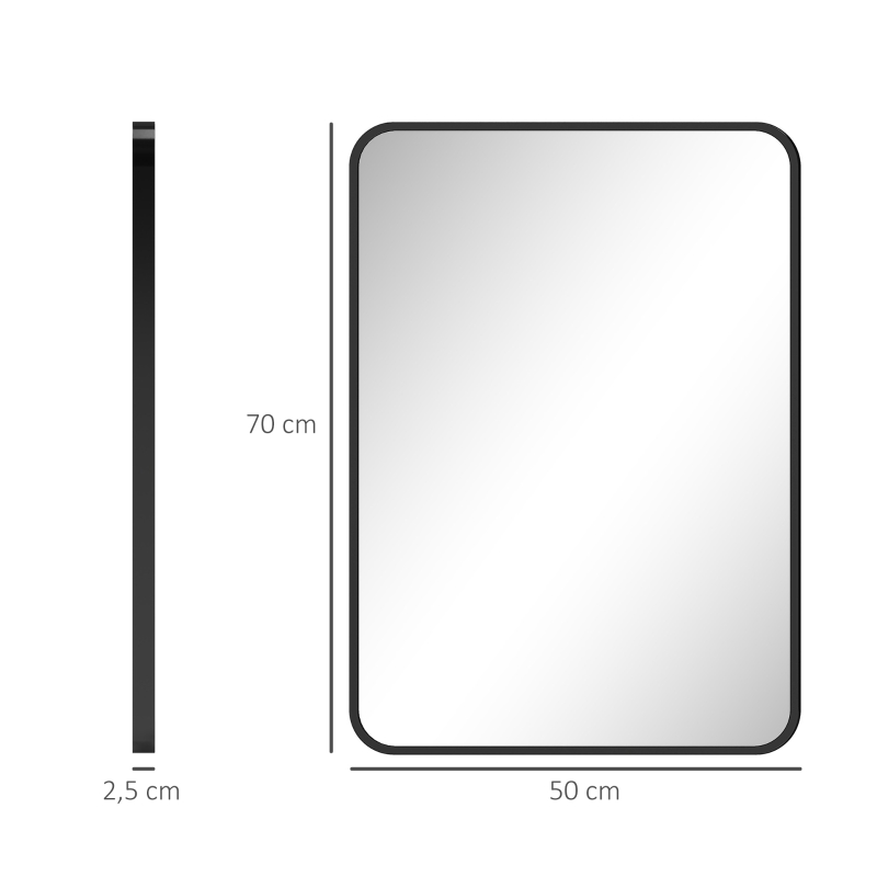 HOMCOM Miroir de Salle de Bain avec Cadre en Métal et Crochet, 50x2,5x70 cm, Noir