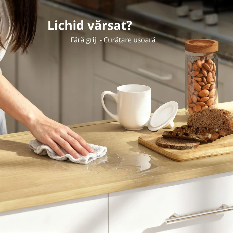 HOMCOM Insula de Bucătărie cu 5 Roți și Suport pentru Prosoape, 2 Sertare, 4 Rafturi și Dulap, din Lemn, 129x65x91 cm