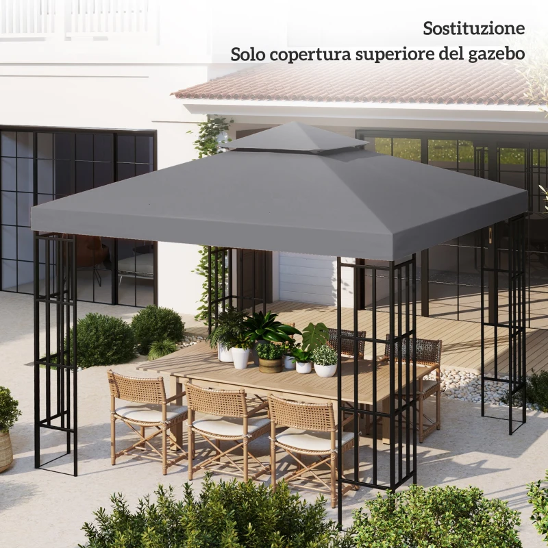 Outsunny Tetto di Ricambio per Gazebo 3x3m a 2 Livelli e Resistente ai Raggi UV, Grigio Scuro