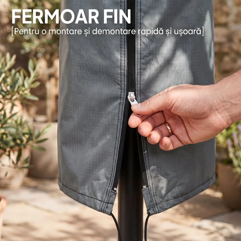 Outsunny Husă impermeabilă pentru umbrelă, protecție umbrelă cu fermoar și șnur, gri