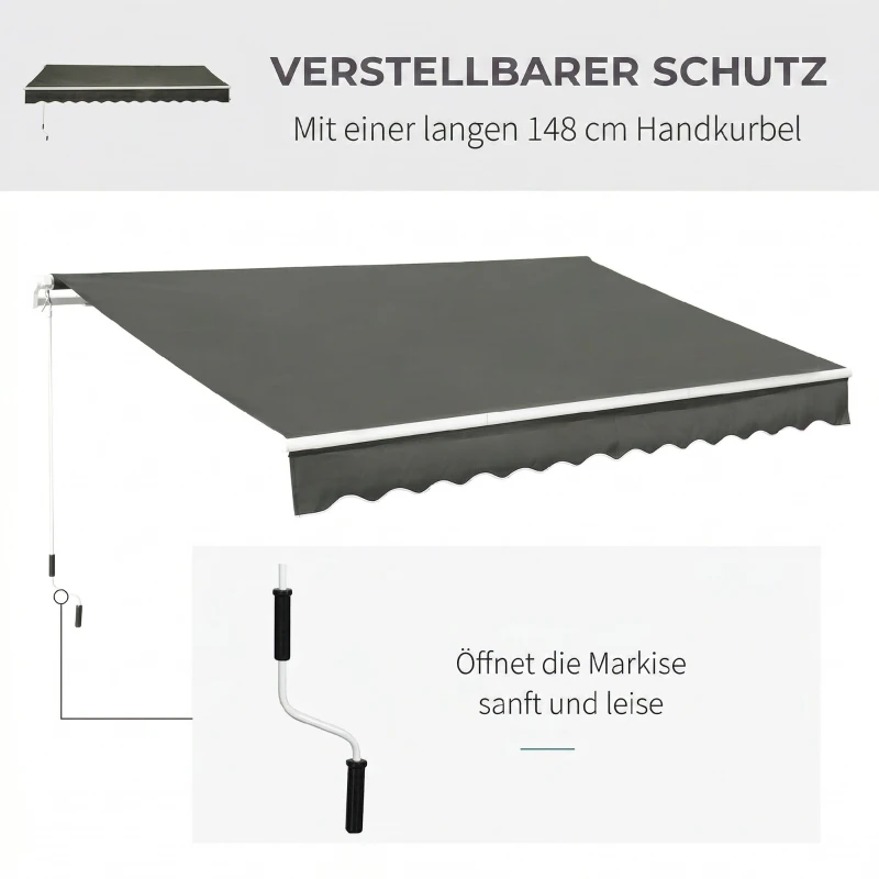 Outsunny Copertină Retractabilă de Exterior cu Brațe și Deschidere Manuală, 350x250 cm, Gri