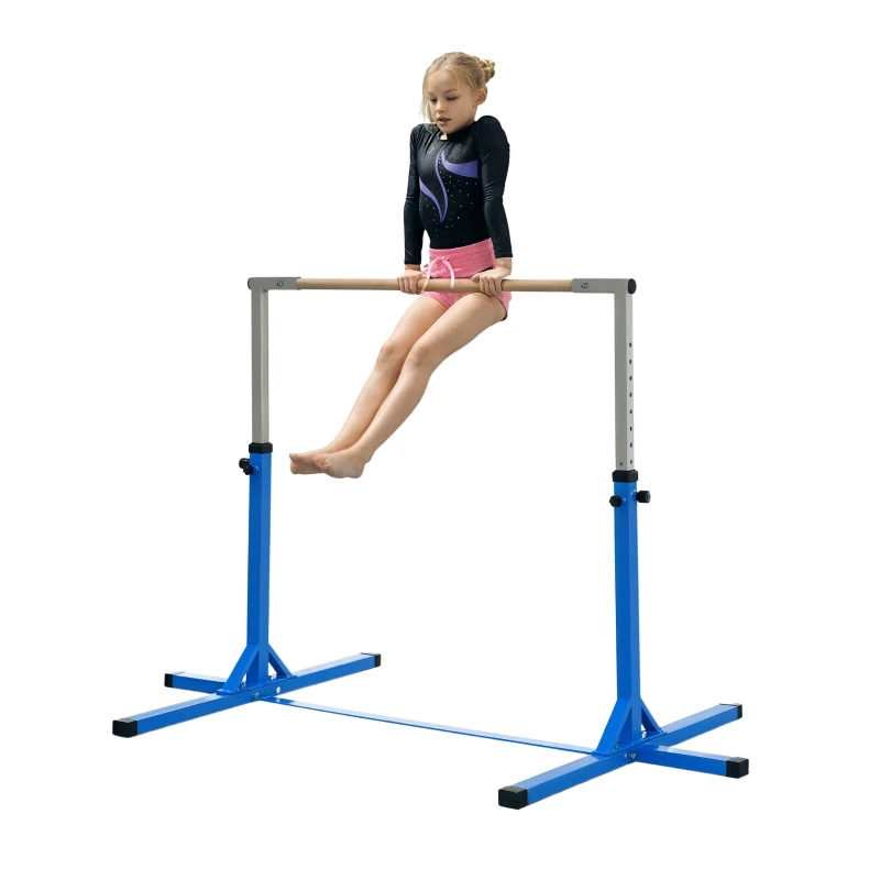 HOMCOM Barra de Ginástica para Crianças com Altura Ajustável 92-150 cm Barra Horizontal de Ginástica 194x121x150 cm Azul