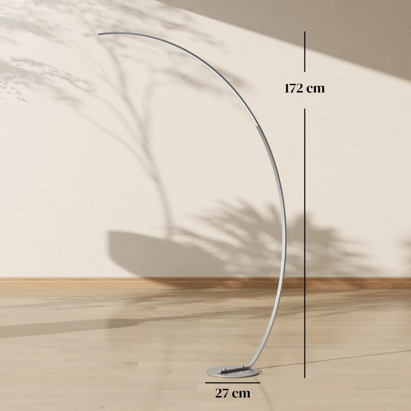 HOMCOM Lampadaire arc LED, lampadaire sur pied salon dimmable 30 W, télécommande magnétique, 120 x 27 x 172 cm, argent