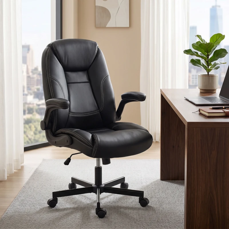 HOMCOM Scaun birou ergonomic fotoliu brațe rabatabile înălțime reglabilă funcție balans negru