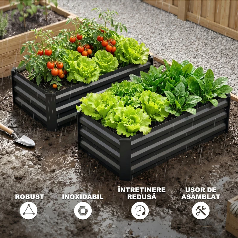 Outsunny Set de 2 jardiniere pentru grădină cu fund deschis, din oțel galvanizat, 100x60x30cm, gri