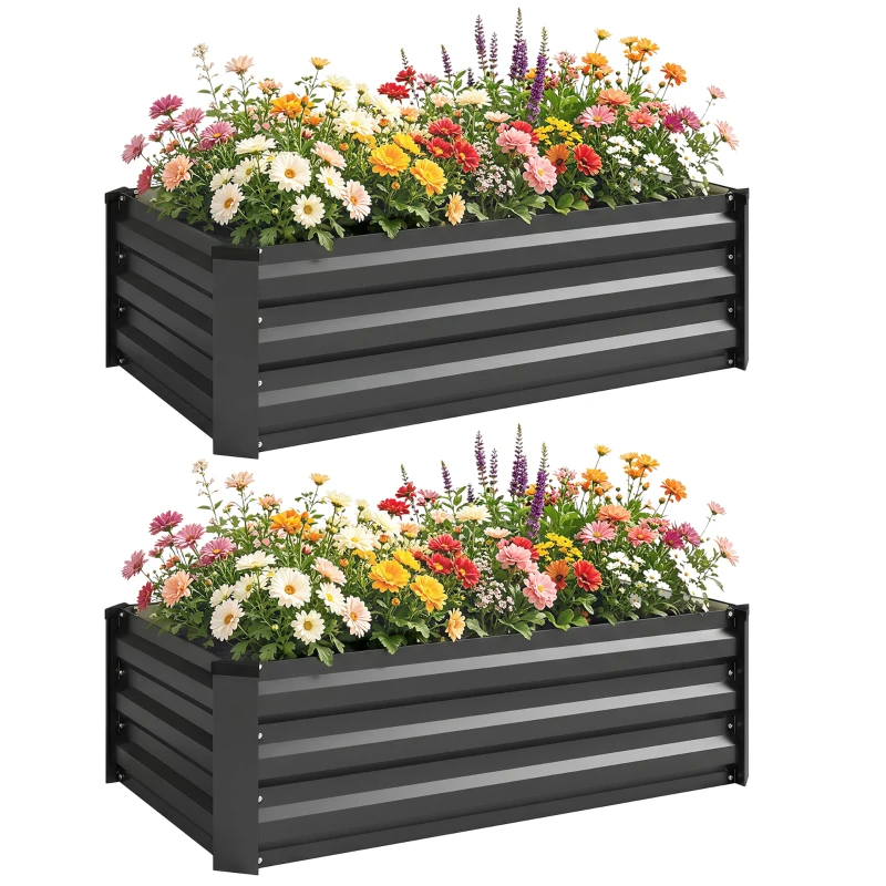 Outsunny Set de 2 jardiniere pentru grădină cu fund deschis, din oțel galvanizat, 100x60x30cm, gri