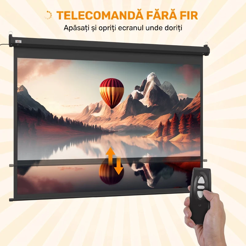HOMCOM Ecran pentru Proiector 89" Format 4:3 Reglabil cu Telecomandă, 171x130cm, Negru