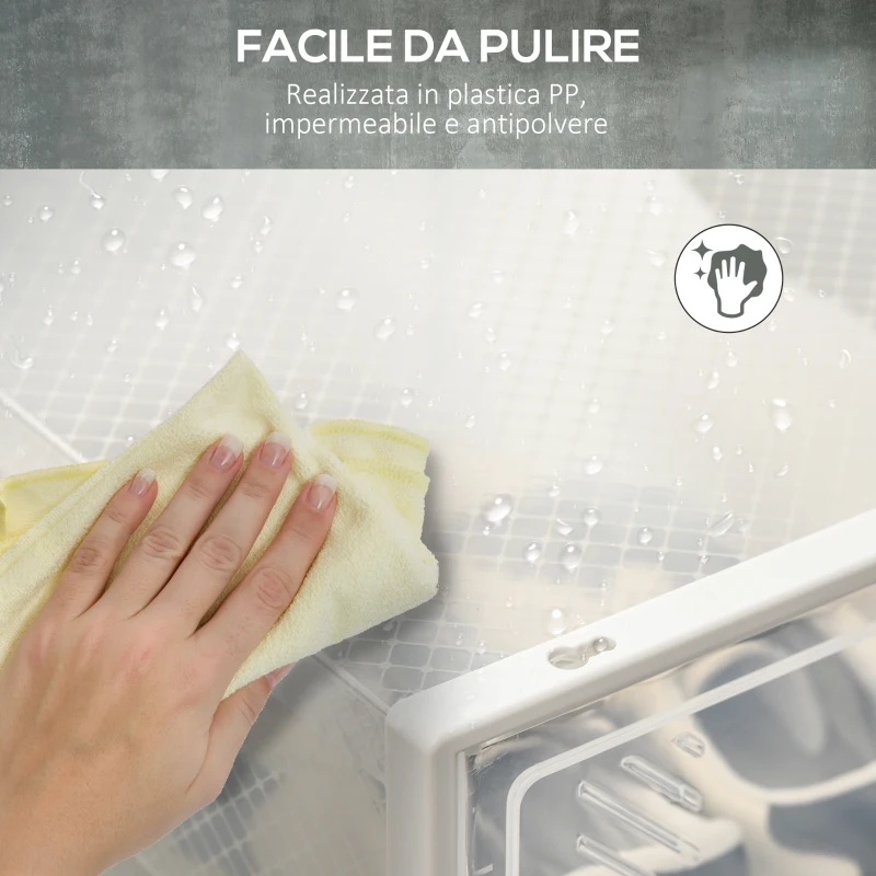 HOMCOM Scarpiera Modulare in PP con 8 Cubi Contenitori e Porta Magnetica, 25x35x19 cm, Bianco e Trasparente