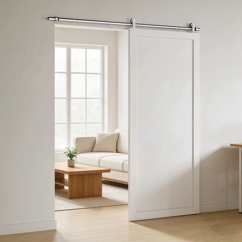 HOMCOM Sliding Door Hardware Kit Smooth Quiet 304 Stainless Steel for 200cm Track Sliver Tone