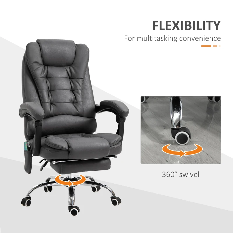 Vinsetto Scaun de Birou Rabatabil cu Masaj și Încălzire, Înălțime Reglabilă, Gri