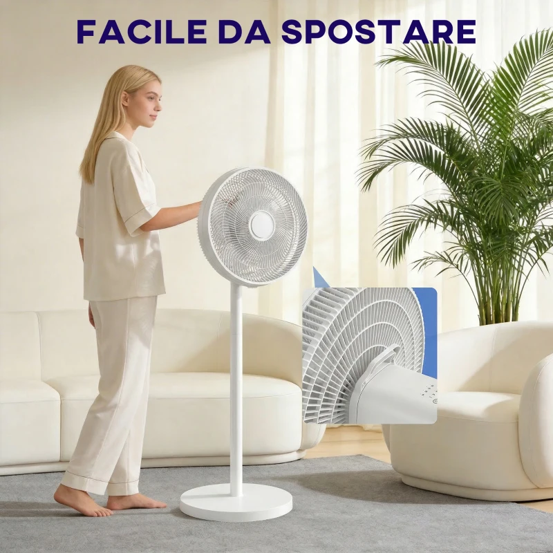 HOMCOM Ventilatore a Piantana con Telecomando, Regolabile in Altezza, 4 Velocità, Oscillazione 80°, Bianco