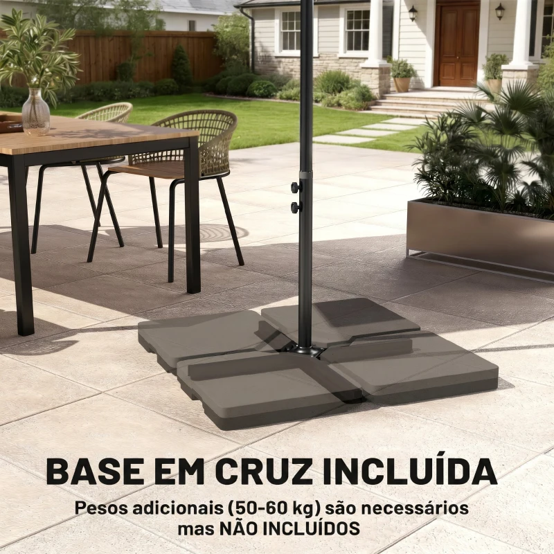 Outsunny Chapéu de Sol Excêntrico 294x193 cm Chapéu de Sol de Jardim com Base Cruzada e Manivela Impermeavel Proteção UV Bege