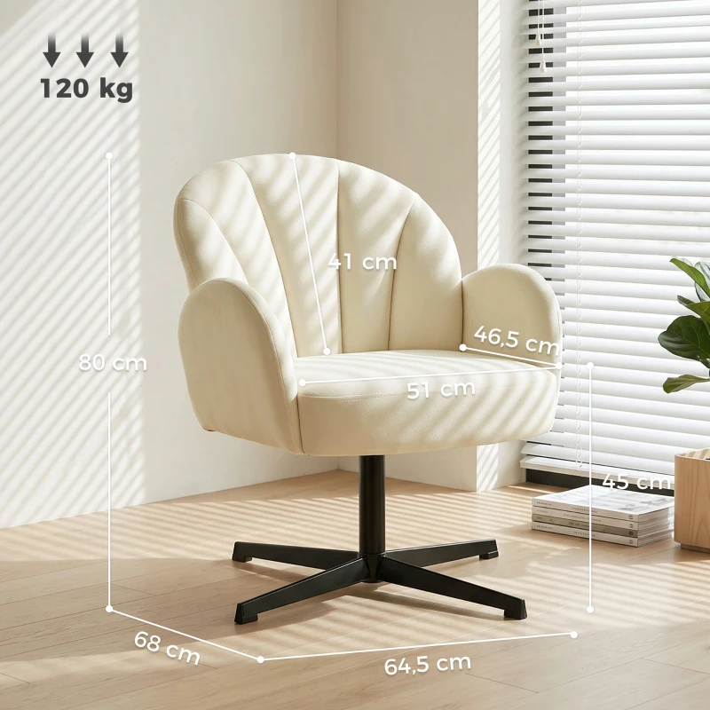 HOMCOM Sillón giratorio de salón sillón auxiliar acolchado en terciopelo respaldo en forma de concha cojín con muelles beige