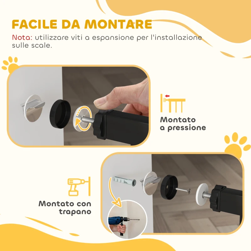 PawHut Cancellino per Cani e Animali Domestici con Chiusura Automatica per Scale e Ingressi, 68x77 cm, Nero