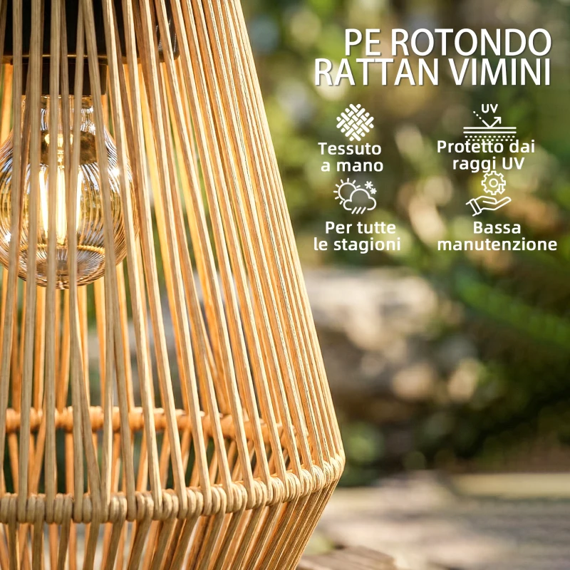Outsunny Set di 2 Lampade Solari in Rattan,con Accensione/Spegnimento Automatico, IP44, 16x16x21 cm, Marrone