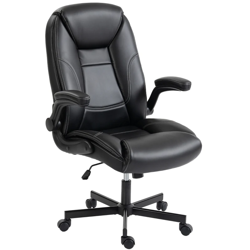 HOMCOM Scaun birou ergonomic fotoliu brațe rabatabile înălțime reglabilă funcție balans negru