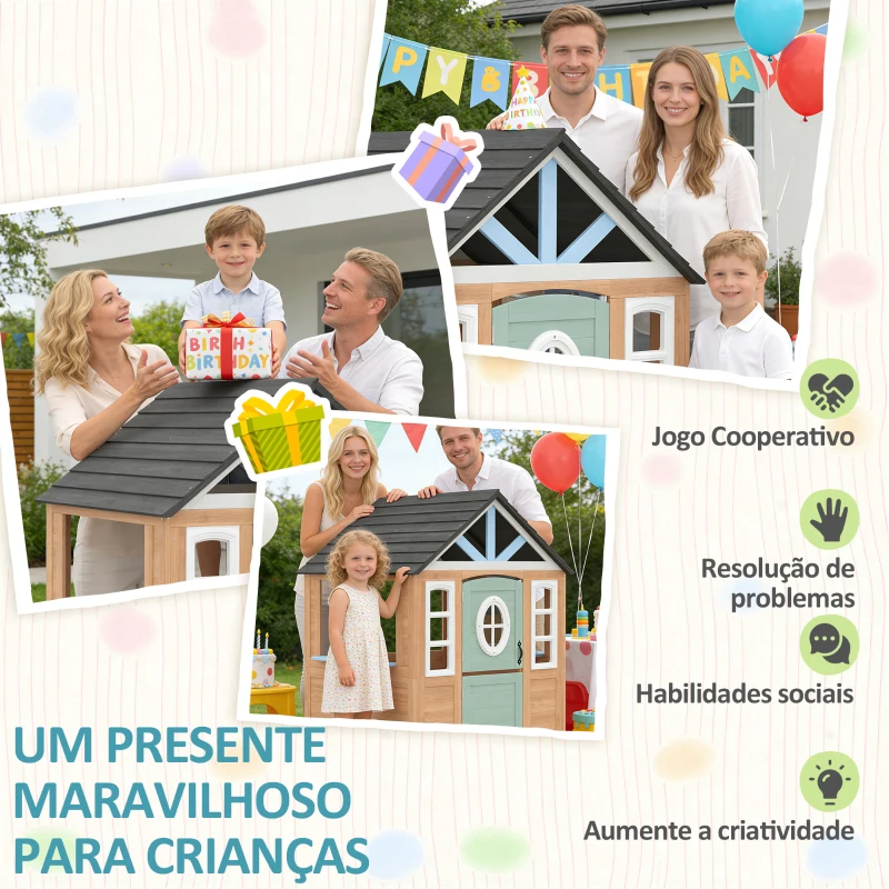 AIYAPLAY Casinha Infantil Exterior e Interior de Madeira com Porta para Animais de Estimação Casinha de Brincar 115,5x97,3x140 cm Madeira