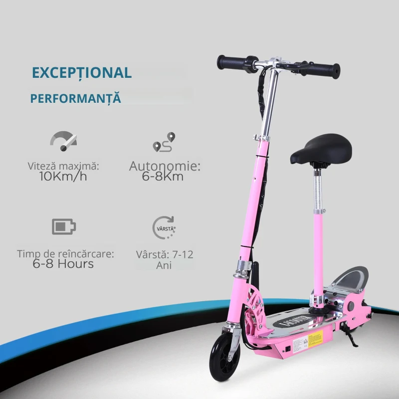 Homcom Trotineta Electrica Copii Roz – Cu sa & Baterie Reincarcabila