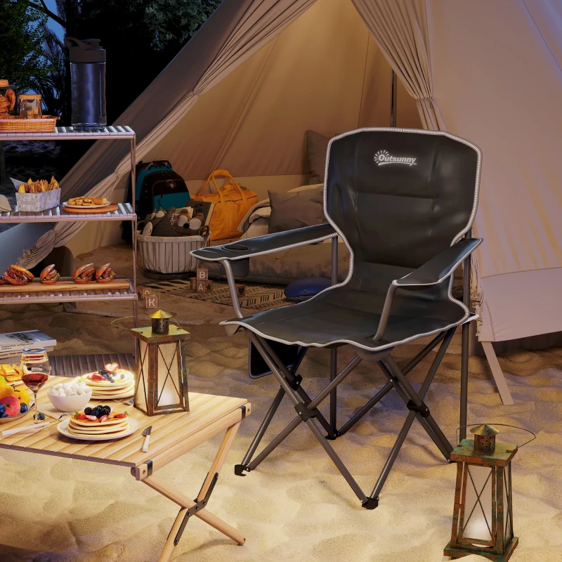 Outsunny Chaise de camping pliante et portable avec porte-gobelets, poches latérales et sac de transport, noir