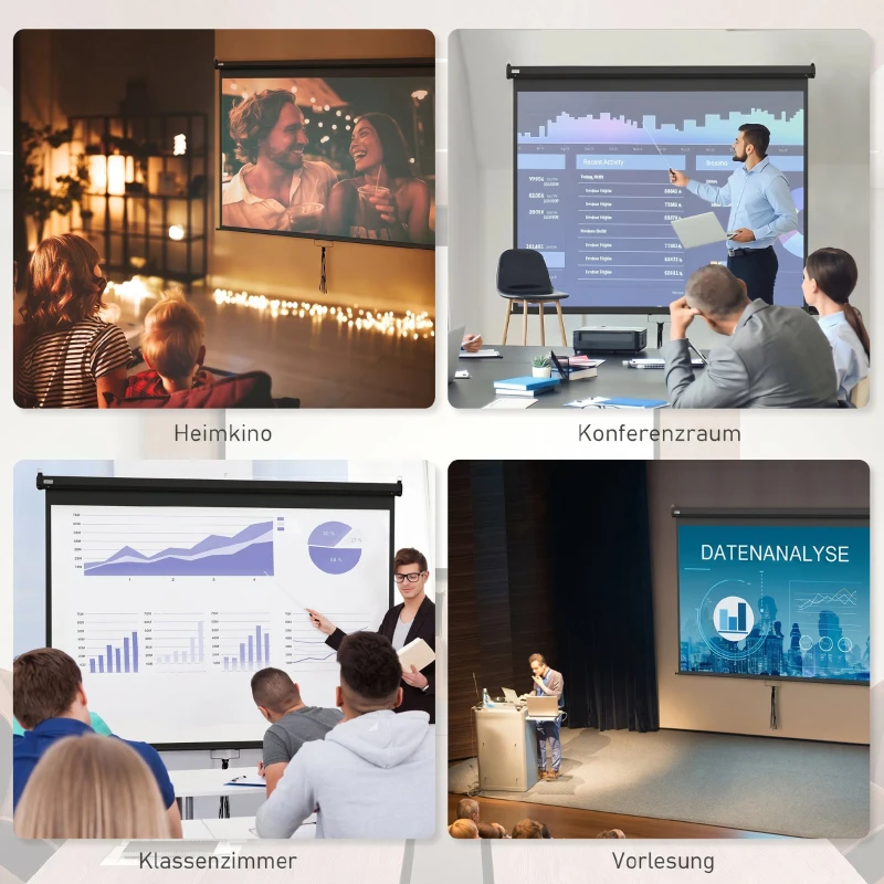 HOMCOM Ecran Proiecție 100" Reglabil cu Montare pe Tavan și Perete, Format 4:3, 203x152cm, Alb și Negru