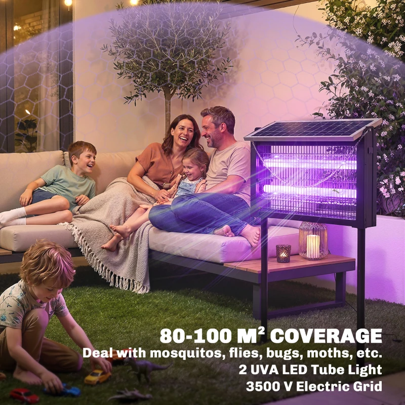 Outsunny Solar Bug Zapper Outdoor, 3500 V Electric Mosquito Fly Zapper with 4.3 m Cord, Dusk-to-Dawn Control, Black