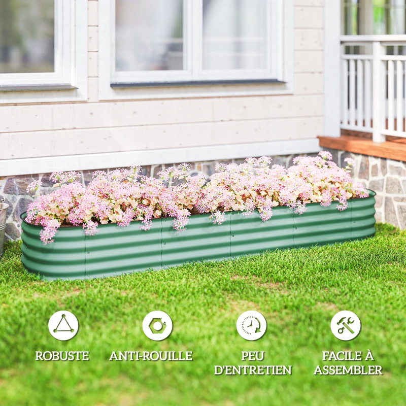Outsunny Jardinière surélevée carré potager de jardin en acier modulable pour légumes, plantes, fleurs, dim. 240 x 62 x 30cm