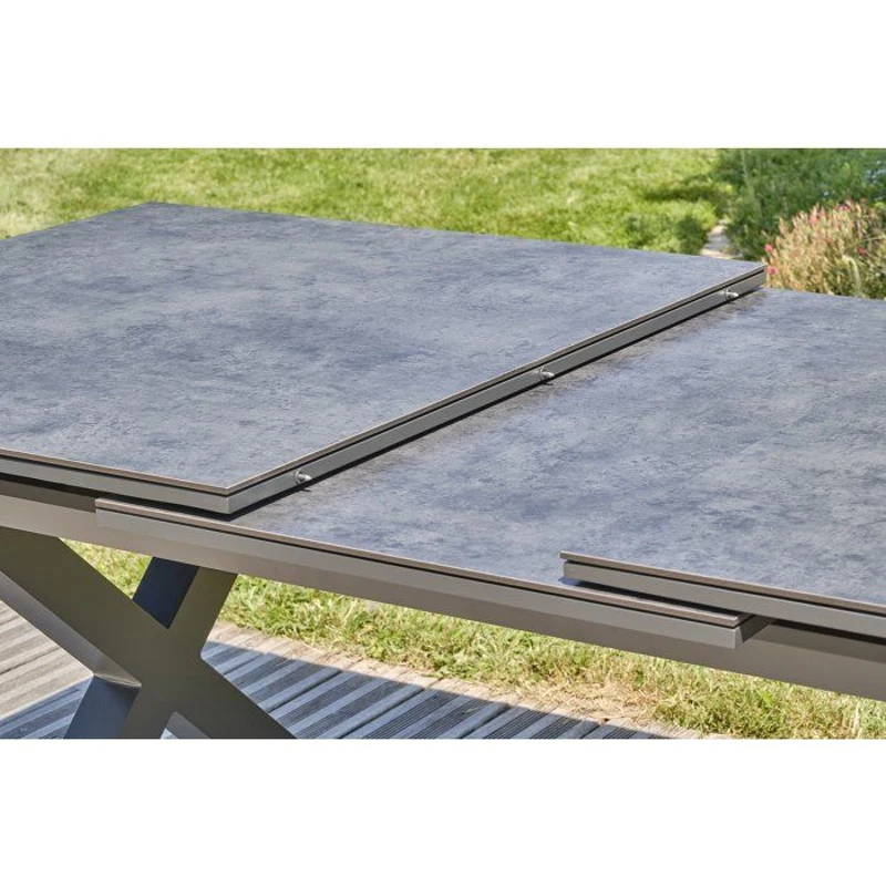 Table de jardin - Gris anthracite - Aluminium / céramique sur verre - 180/240 x 100 cm - Floride