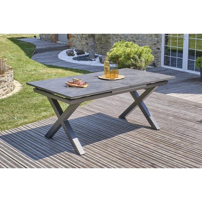 Table de jardin - Gris anthracite - Aluminium / céramique sur verre - 180/240 x 100 cm - Floride