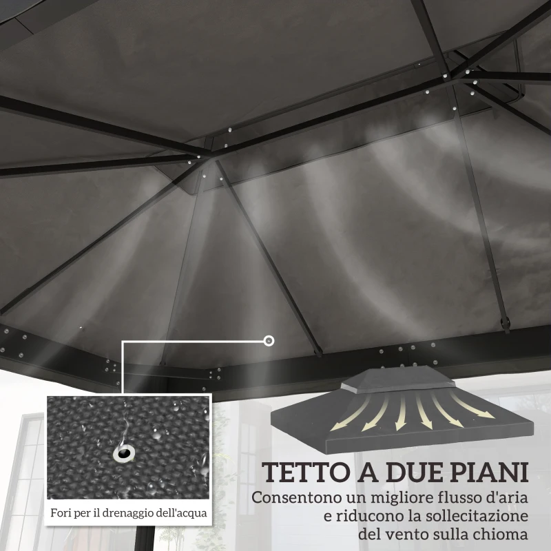 Outsunny Copertura per Gazebo da Giardino 3x4 m a 2 Livelli in Tessuto Oxford 600D con Fori di Drenaggio, Grigio Scuro