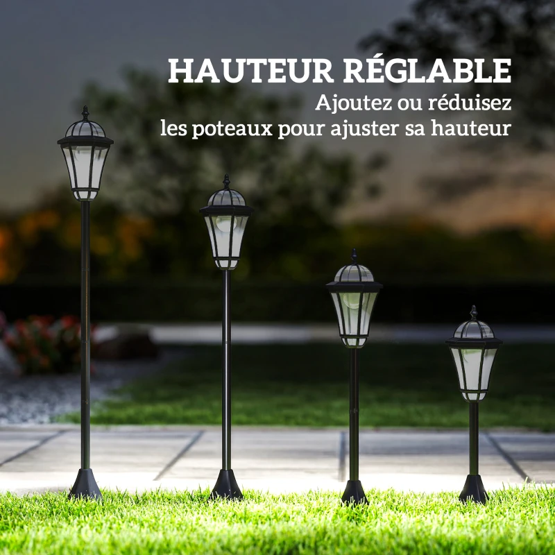 Outsunny 2 lampadaires sur pied solaires d'extérieur jardin avec 2 lampes LED blanc 6000K IP44 Ø18,5 x 129H cm noir